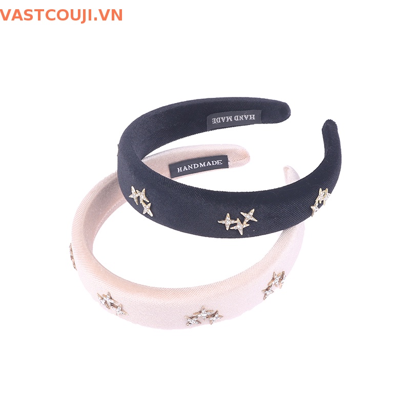 Băng Đô Nhung Bản Rộng Đính Đá Lấp Lánh Phong Cách VASTJI Cổ Điển Dành Cho Nữ