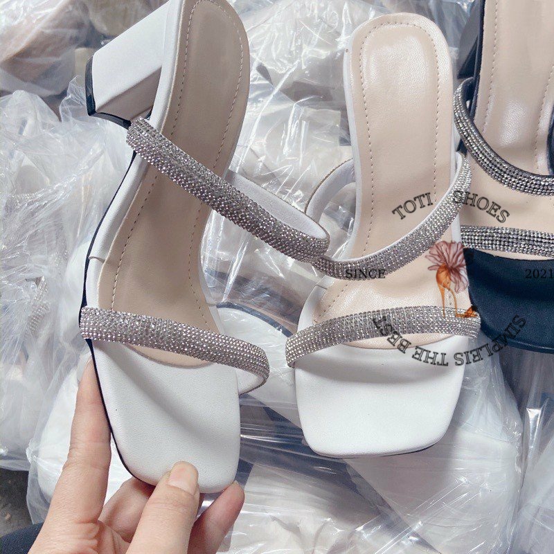 Guốc nữ 2 dây xoàn đính đã lấp lánh siêu xinh siêu mềm êm chân cao 5cm mã 163