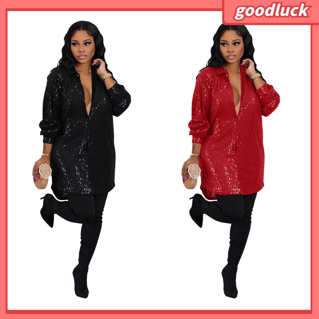 Áo Sơ Mi Tay Dài Dáng Rộng Cổ Bẻ Đính Kim Sa Lấp Lánh Thời Trang Xuân Thu Cho Nữ