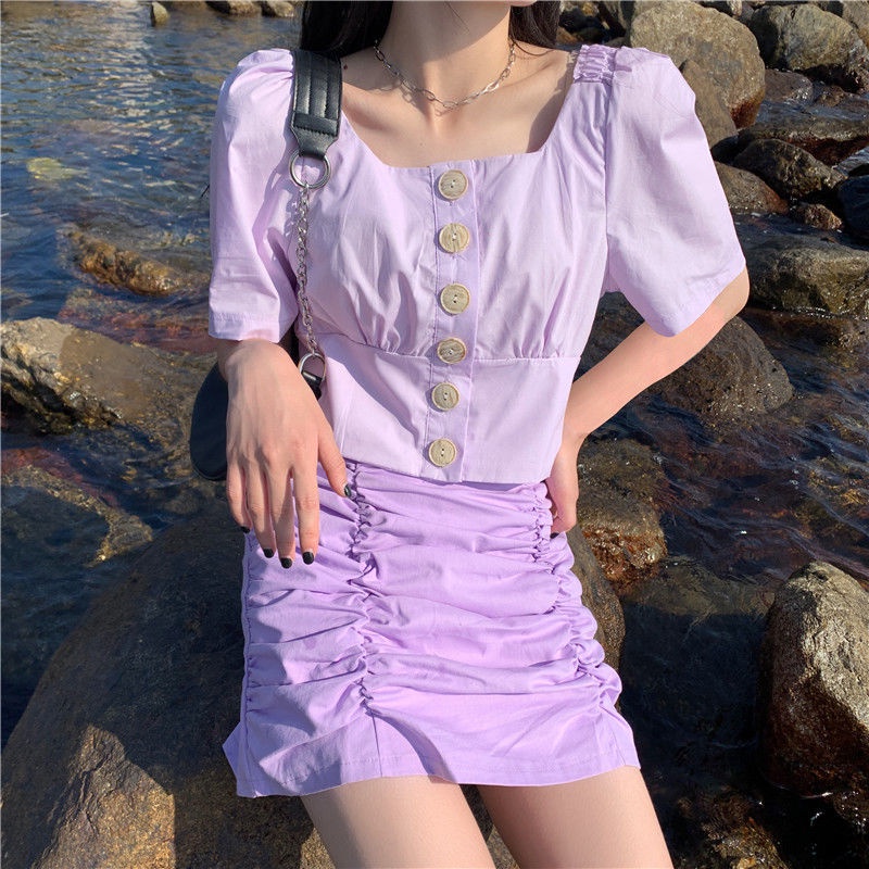 Áo Sơ Mi Ngắn Tay Cổ Vuông Thiết Kế Mới Thời Trang Mùa Hè Dành Cho Nữ