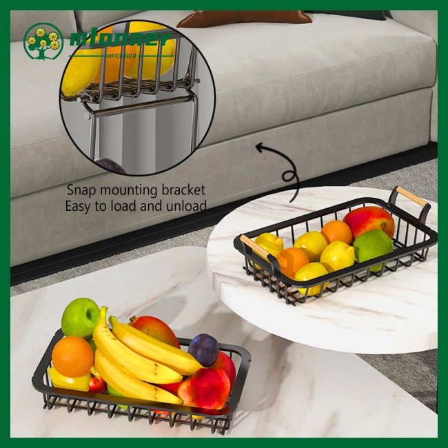 Rổ Đựng Trái Cây 2 Tầng Bằng Dây Kim Loại Có Tay Cầm Bằng Gỗ