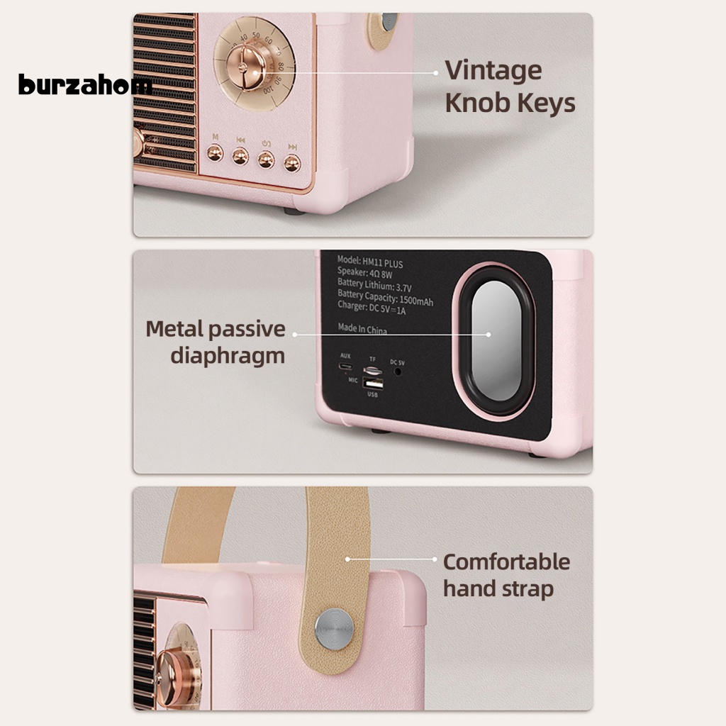 Loa Bluetooth Không Dây Bur HM11Plus Âm Thanh Siêu Trầm Phong Cách Retro