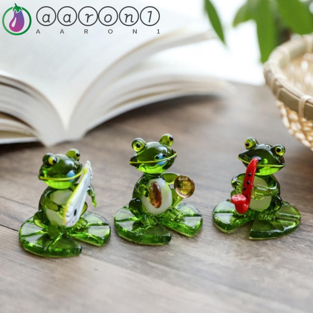 Aaron1 Tượng Ếch Chơi Nhạc Sĩ Mặt Kính Mini Dễ Thương Trang Trí Nhà Cửa