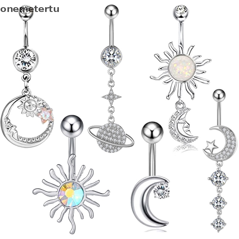 Khuyên Rốn Hình Mặt Trăng / Hành Tinh Đính Đá Zircon Thời Trang Cho Nữ