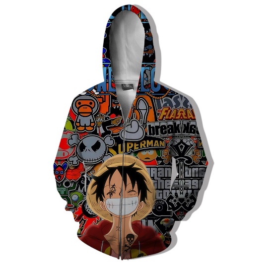 Áo Khoác Khóa Kéo Tay Dài In Hình Nhân Vật Luffy Trong ONE PIECE 3D Thời Trang Cho Nam Và Nữ