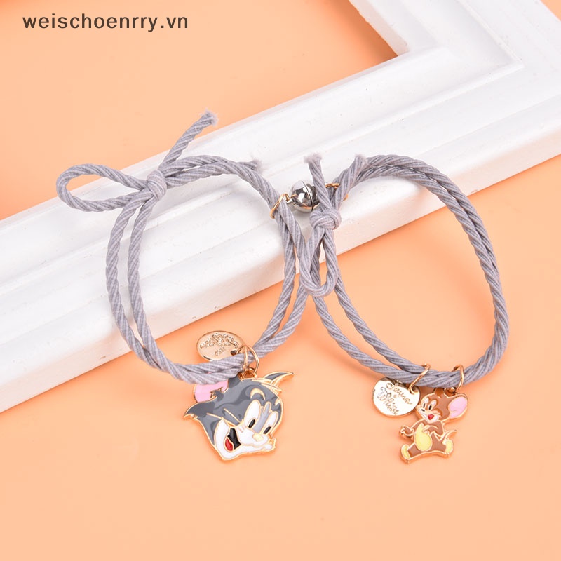Set 2 Vòng Tay Cặp Từ Tính Họa Tiết Hoạt Hình Lãng Mạn Cho Cặp Đôi