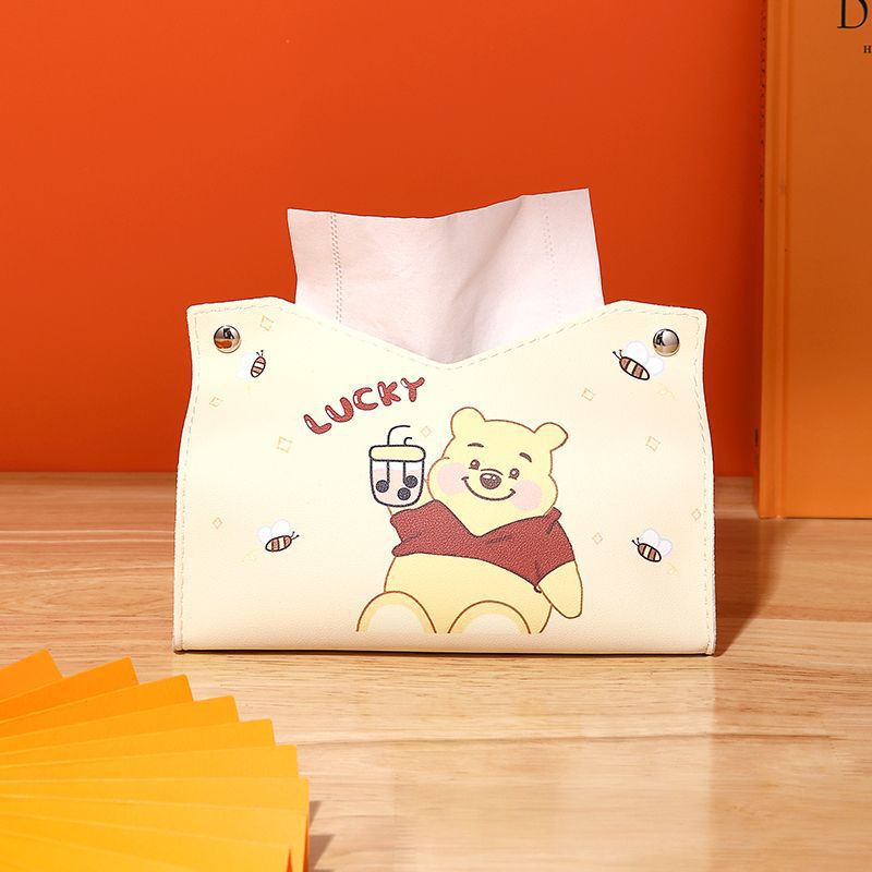 Hộp Đựng Khăn Giấy Bằng Da Chống Nước Hình Winnie the Pooh Xinh Xắn