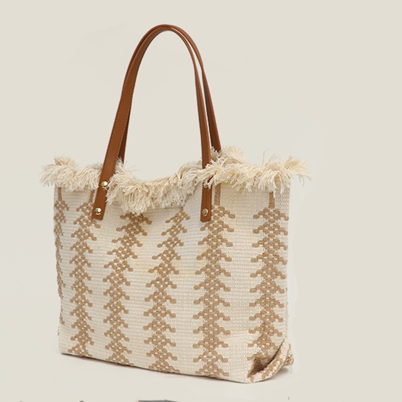 Túi tote Dệt Kim Đeo Vai Sức Chứa Lớn Phối Tua Rua Thời Trang Cho Nữ