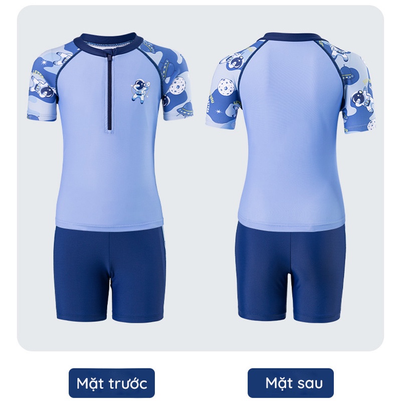 Đồ bơi bé trai, tay ngắn họa tiết phi hành gia, chất vải mềm mại, co giãn có size cho bé từ 14kg đến 40kg