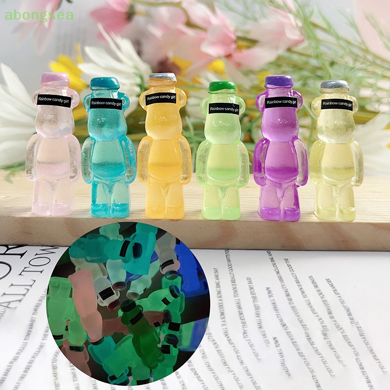 Abongsea Set 5 Phụ Kiện Trang Trí Điện Thoại Hình Gấu Dạ Quang Bằng Nhựa Resin DIY