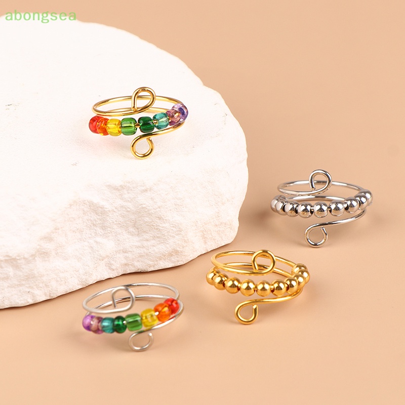 Nhẫn Xoay Tự Do Giảm Căng Thẳng Đính Hạt Phong Cách Bohemian