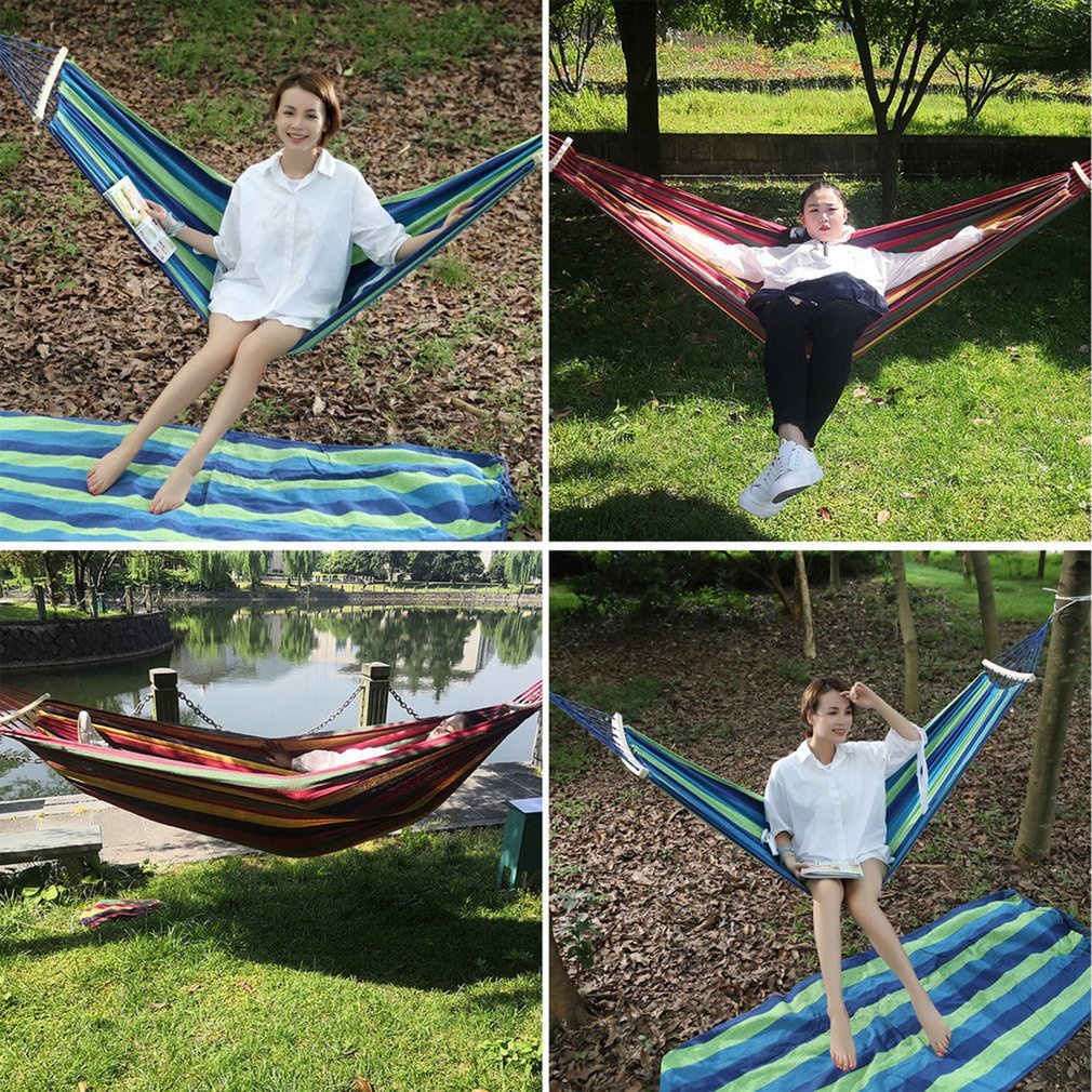 190*150Cm Hammock Double Wide Thick Canvas Portable Outdoor Camping Garden Swing Hanging Chair Hangmat [Q/12]