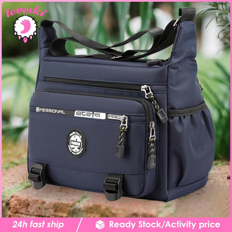 Túi Đeo Chéo Vai Có Khóa Kéo Chống Nước Sức Chứa Lớn Màu Đen Dành Cho Nam