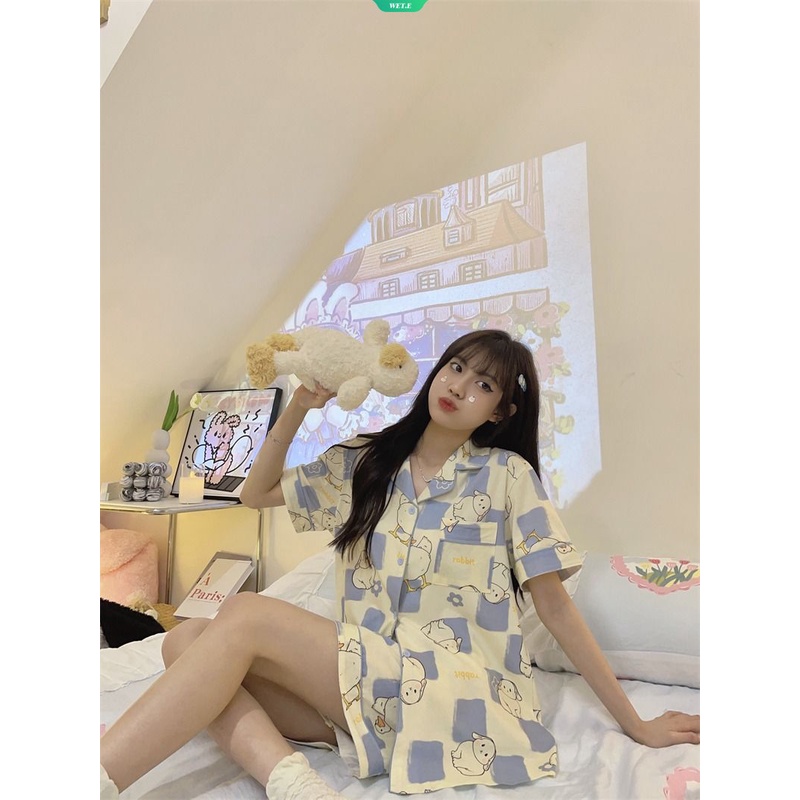 Bộ Đồ Ngủ Ngắn Tay Dáng Rộng In Hoạt Hình Cinnamoroll Kiểu Hàn Quốc Thời Trang Mùa Hè 2023 Cho Nữ
