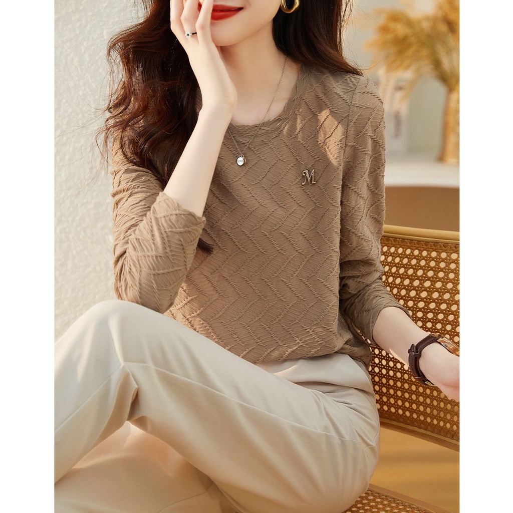 Hàng Mới Về Mới Áo Thun Tay Dài Phong Cách Phương Tây Dễ Phối Đồ