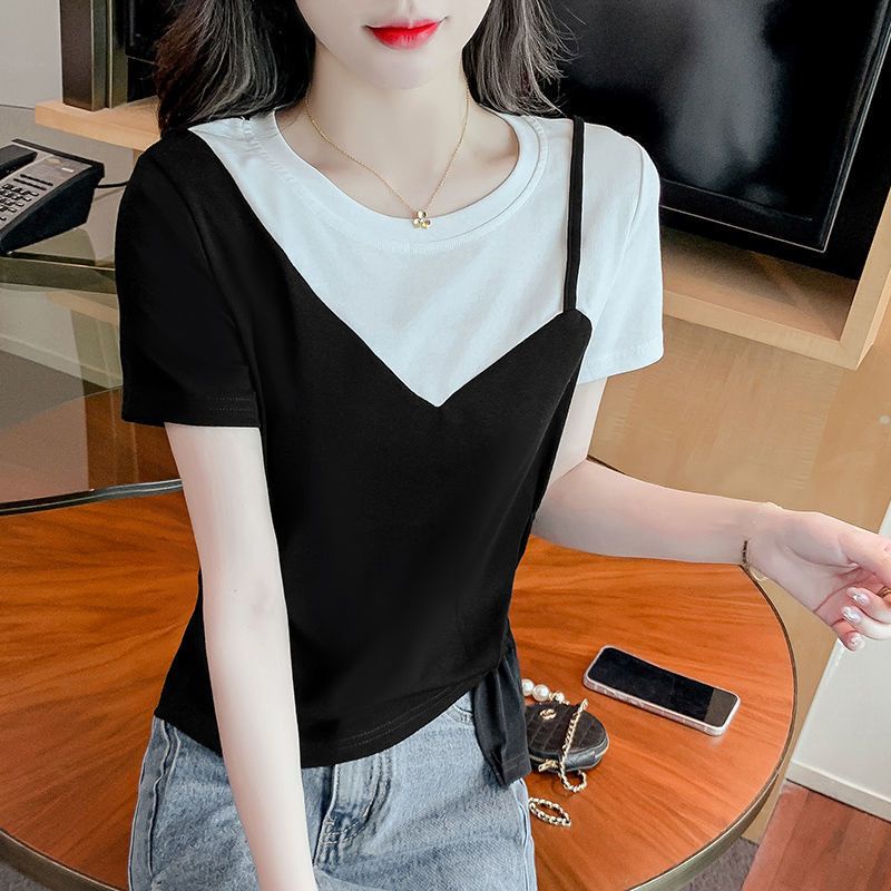 Áo Thun Tay Ngắn Cổ Tròn Phối Màu Thời Trang Mùa Hè Cho Nữ