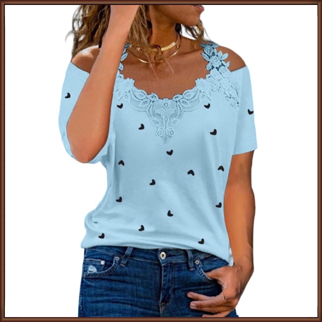 Áo Thun Mùa Hè Tay Cộc Lệch Vai In Họa Tiết Đơn Giản Hợp Thời Trang Cho Nữ