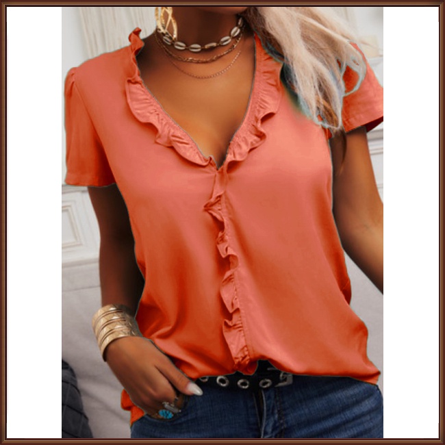 Áo Kiểu Tay Ngắn Cổ Chữ V Màu Trơn Đơn Giản Thời Trang Dành Cho Nữ