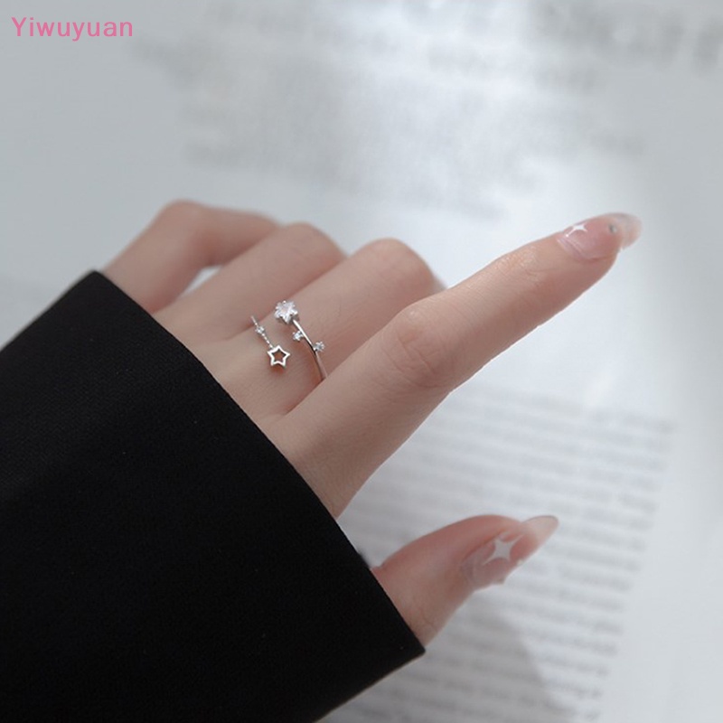 < Yiwuyuan > Nhẫn Hở Đính Đá Zircon Ngôi Sao Lấp Lánh Có Thể Điều Chỉnh Thời Trang Đa Năng Trang Sức Cưới Cô D