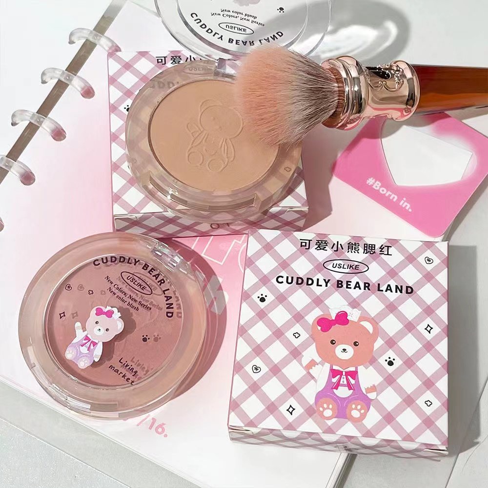 Bảng Phấn Má Hồng 2 Màu Lì Chống Nước Lâu Trôi Hình Gấu Dễ Thương