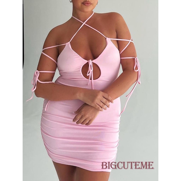 Đầm Mini Ôm Dáng Không Tay Thiết Kế Khoét Rỗng Buộc Dây Hở Lưng Cho Nữ