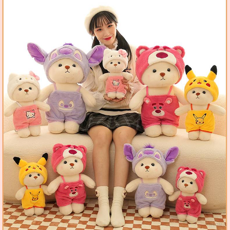 Thú Nhồi Bông Hình Gấu dâu Lotso Teddy / Stitch / Pikachu Đáng Yêu Cho Bé Gái 30-55CM