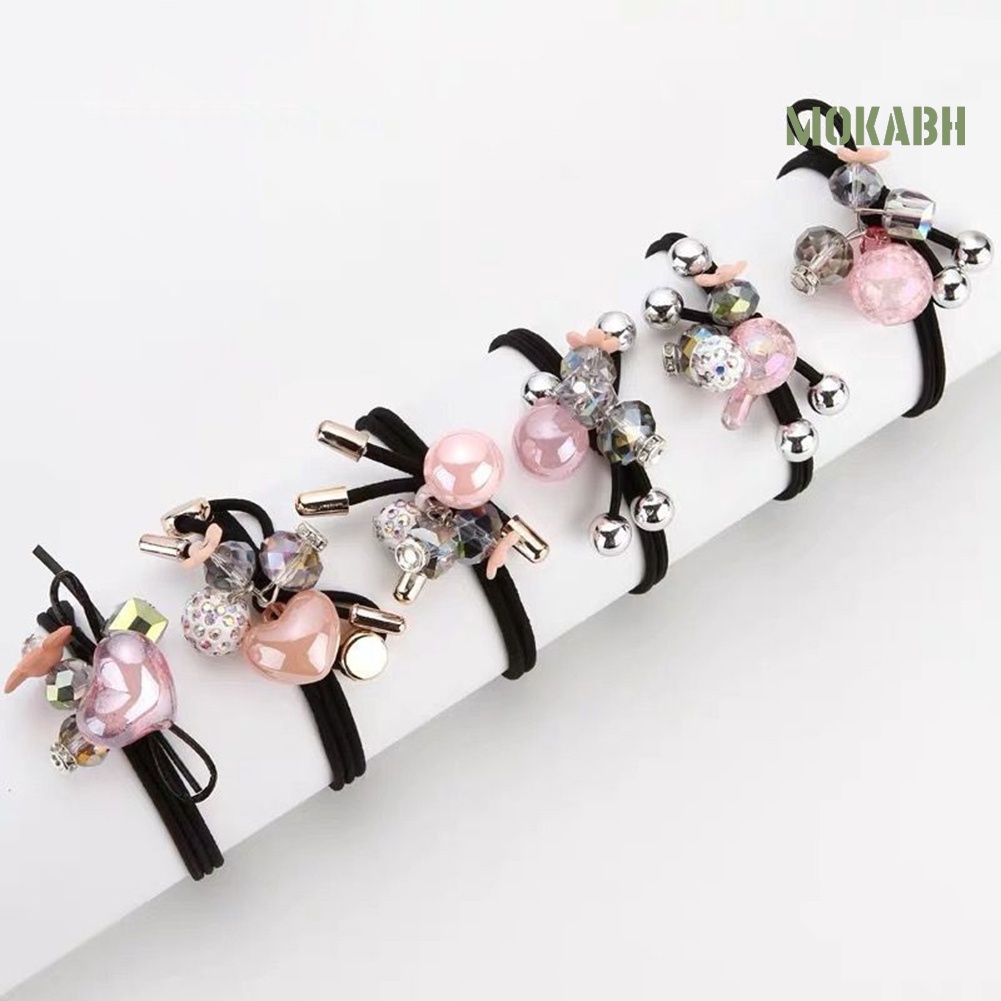 6 Dây Cột Tóc Co Dãn Họa Tiết Hoa Đính Đá Thời Trang Cho Nữ