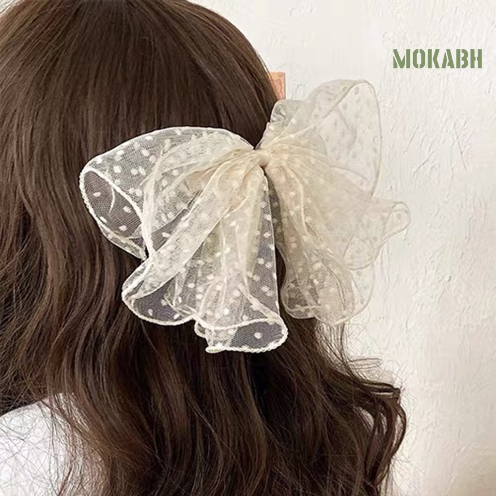 Kẹp Tóc Nơ Họa Tiết Chấm Bi Co Giãn Tốt Phong Cách Hàn Quốc Cho Nữ