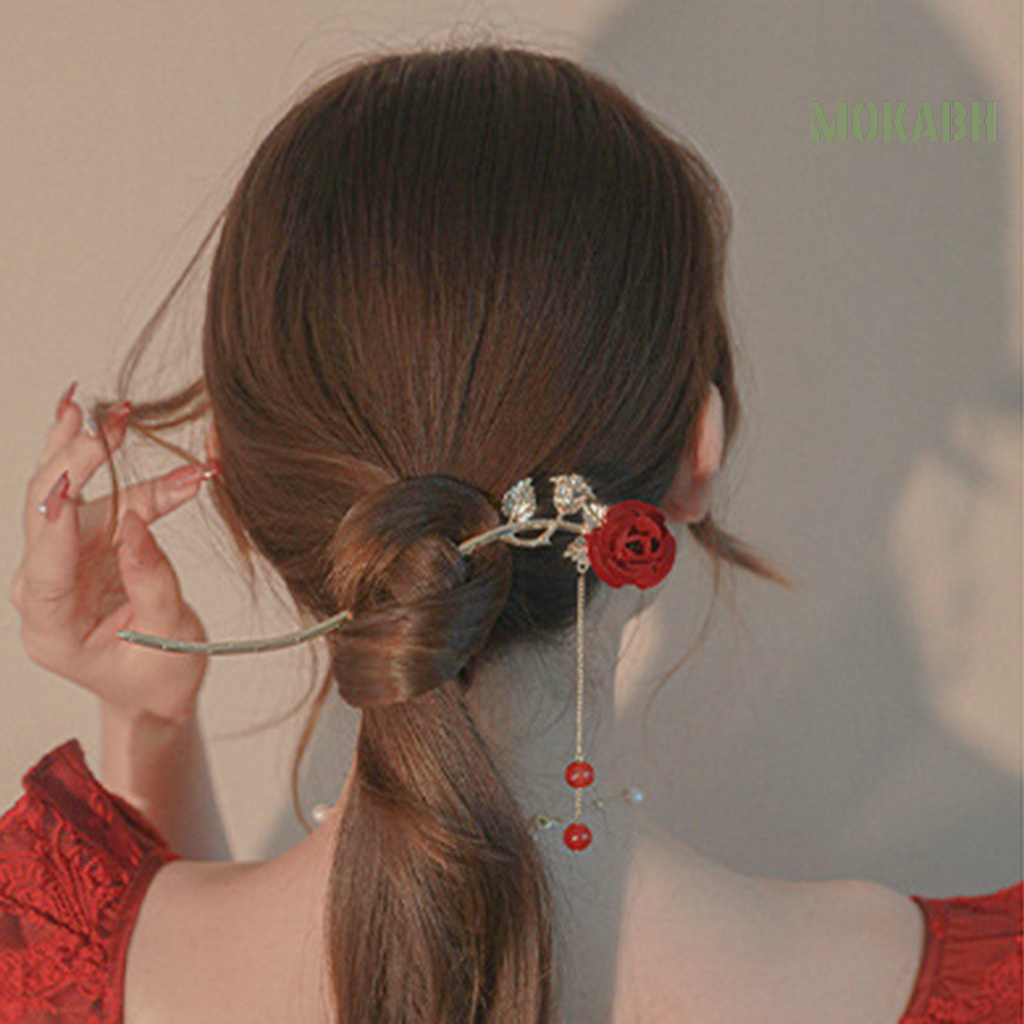 Trâm Cài Tóc Đính Hạt Hình Hoa Hồng Dễ Thương Chống Trượt Cho Nữ