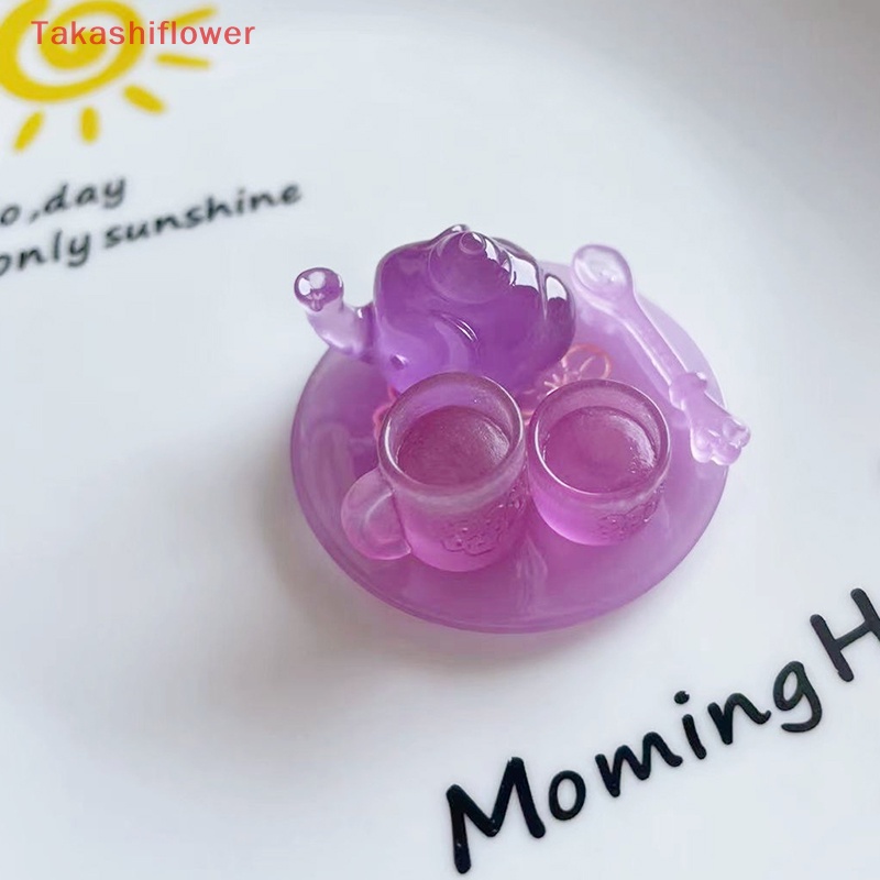 Bộ Ấm Trà Nhỏ Ba Chiều Bằng Nhựa Resin Trong Suốt Dạ Quang Chạm Khắc Ba Chiều Trang Trí Thủ Công