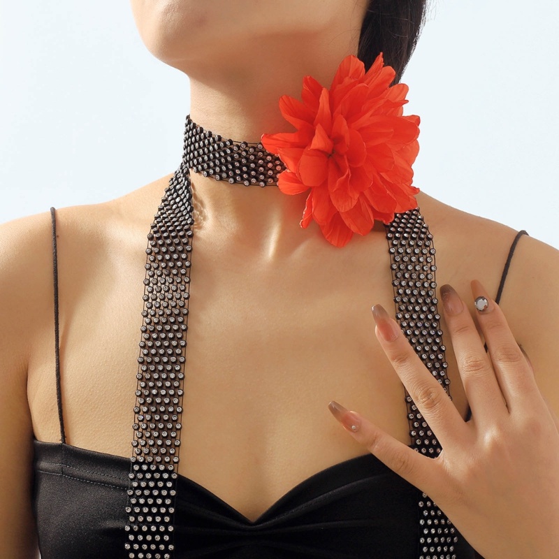 Vòng Cổ Choker Bản Rộng Mặt Hoa Lớn Đính Đá Thời Trang Vintage Thanh Lịch