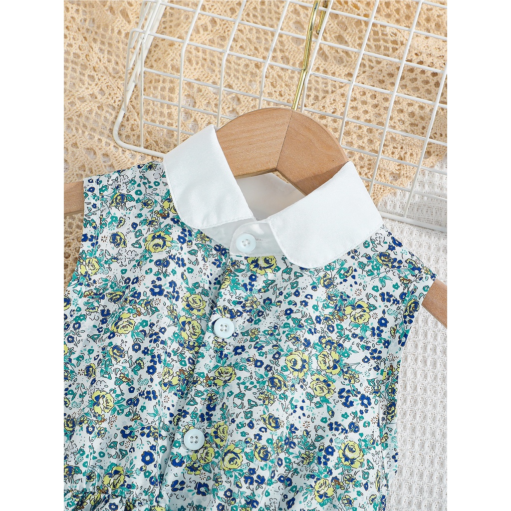 Váy xinh bé gái 4-7 Tuổi đầm công chúa Phong Cách Không Tay Cài Nút Họa Tiết Hoa Nhỏ thời trang mùa hè cho bé trẻ em