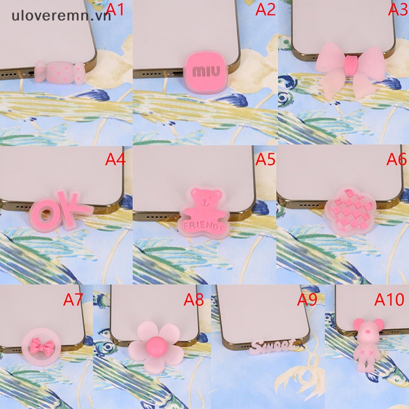 Bộ 5 Miếng Dán PVC Mềm Màu Hồng Dạ Quang Họa Tiết Hoạt Hình Trang Trí Ốp Điện Thoại DIY