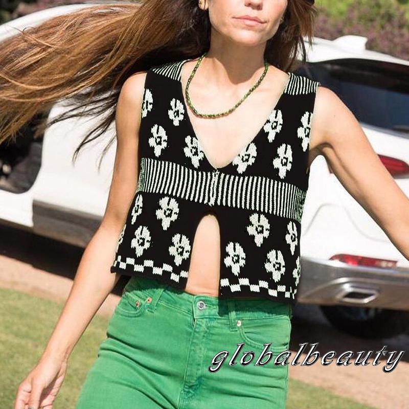 Áo Tank Top Dệt Kim Không Tay Cổ Tròn In Chữ Thời Trang Dành Cho Nữ