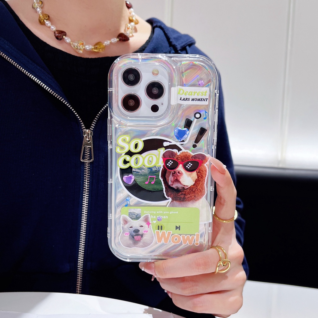 Ốp Điện Thoại TPU Dẻo Màu Laser Họa Tiết Chó Mèo Dễ Thương Chống Rơi Cho iPhone 12 13 14 Pro Max