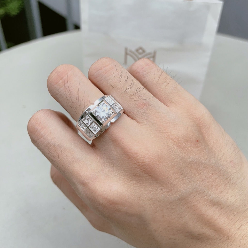 Nhẫn bạc nam đính đá Baguette cao cấp NN08 thiết kế độc đáo sang chảnh MINA JEWELRY