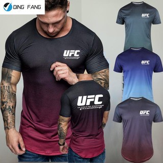 Co Giãn Nhanh Khô [Sẵn Sàng] Áo thun nam 3D Gradient thoáng khí dành cho nam UFC Tay ngắn cổ chữ O Thể dục Thể thao cơ bắp Lengan Pendek