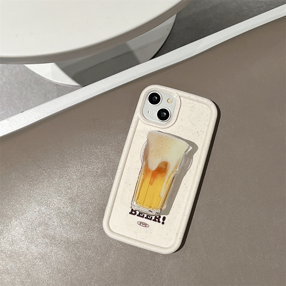 Ốp điện thoại silicone lúa mì phân hủy được màu kẹo hình ly bia chống sốc có giá đứng thích hợp cho iPhone 14 13 Pro Max 12 11