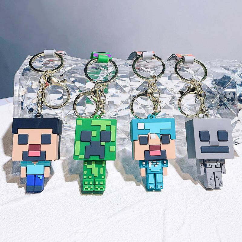 Mới Móc Khóa Nhựa PVC Minecraft Hình Nhân Vật Game Creeper Steve 3D Dễ Thương