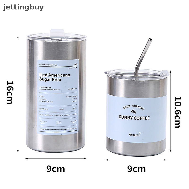 Cốc Giữ Nhiệt Bằng Thép Không Gỉ 304 Hai Lớp Kèm Ống Hút Có Thể Tái Sử Dụng