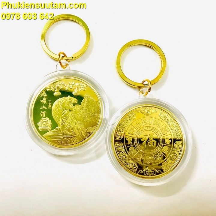 Móc Khóa - Dây Treo - Đồng Xu Hình Con Hổ (Cọp) Gầm Của Hongkong, đường kính: 4cm