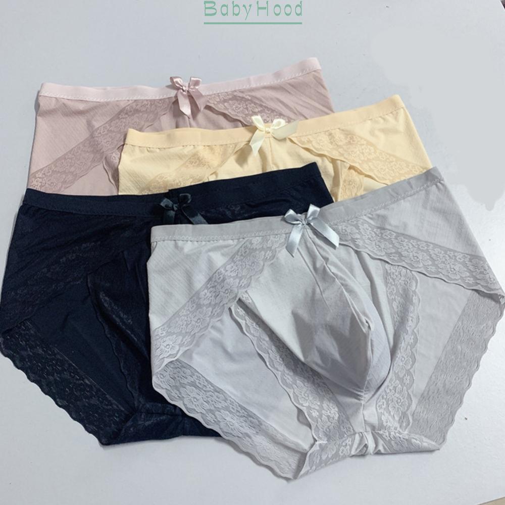 Comfortable Mens Lace Ice Silk Underwear Thong Bikini Briefs Pouch G string Black/Gray#BBHOOD