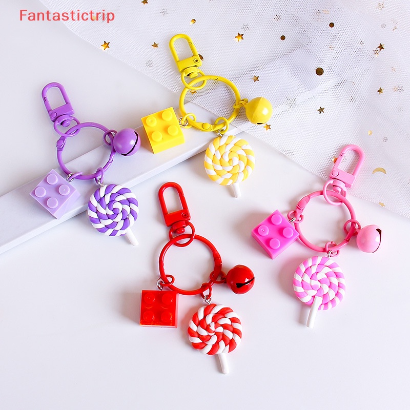 [Fantastictrip] Móc Khóa Hình Kẹo Mút Phối Chuông Dễ Thương Trang Trí Ba Lô / Ô Tô / Túi Xách Mới