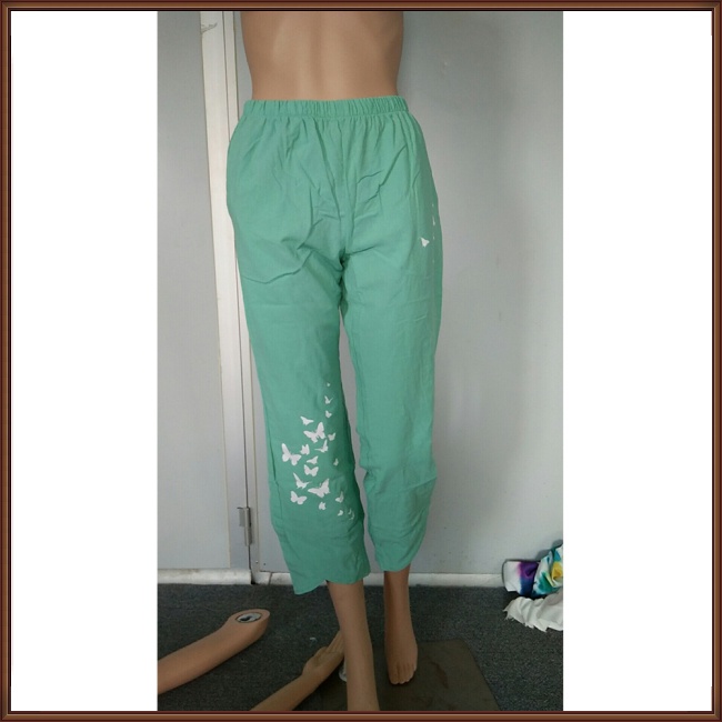 Quần Cotton Lanh Ống Rộng In Họa Tiết Bươm Bướm Thời Trang Mùa Hè Cho Nữ