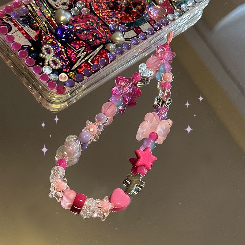 Dây Đeo Điện Thoại / Máy Ảnh CCD Phong Cách Thiên Văn Tự Làm Phối Hạt Cườm Màu Hoa Hồng