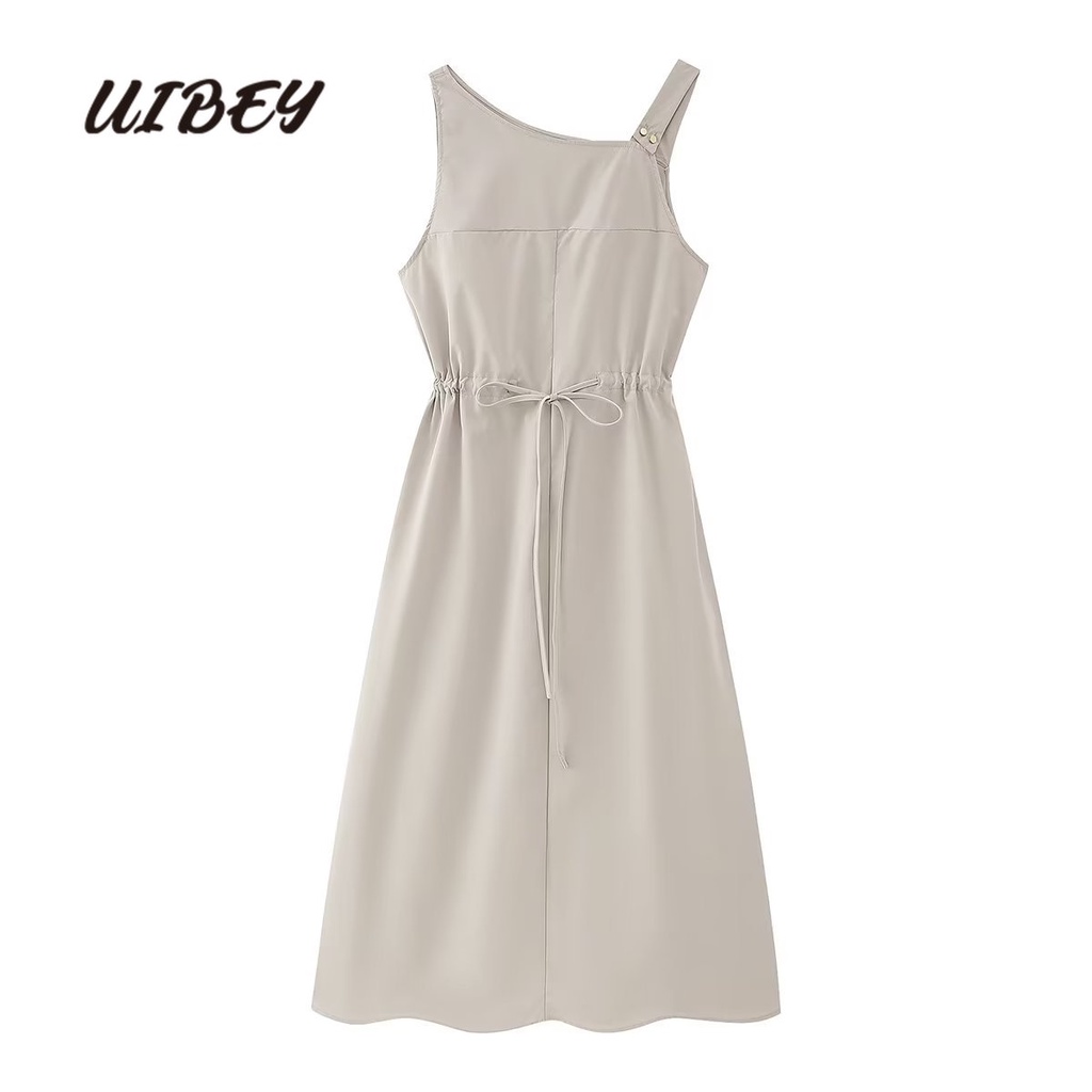 Uibey Bán Sỉ Đầm Ôm Eo Không Đường May Cổ Xiên Cột Dây 5492