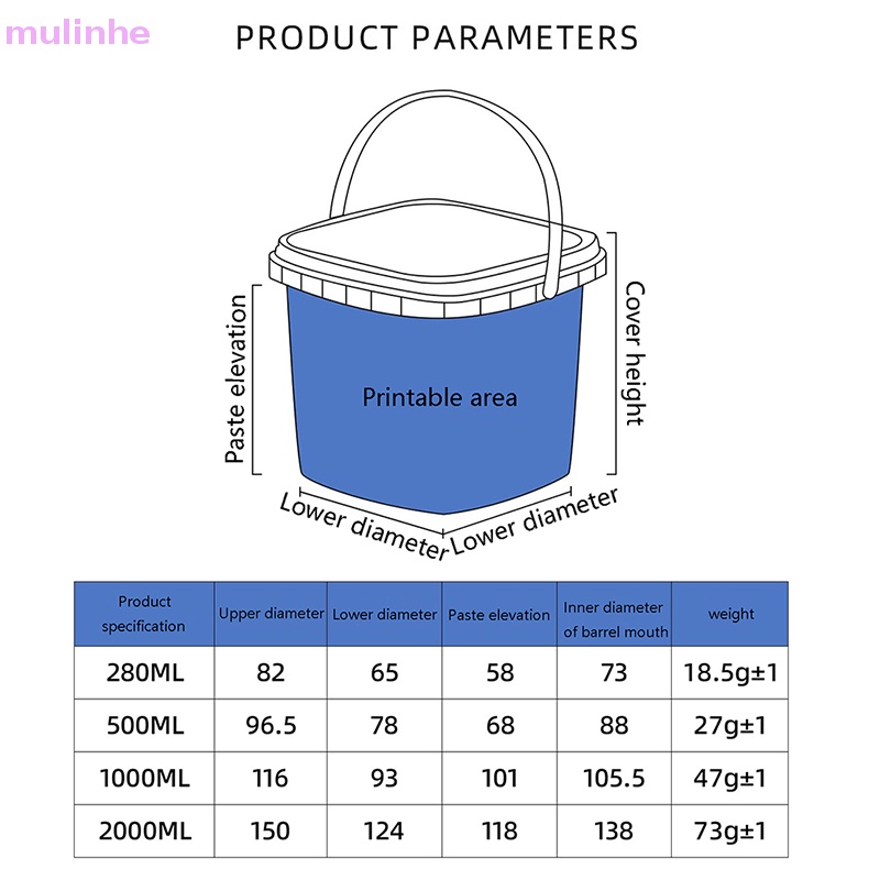 Xô Nhựa Đựng Thực Phẩm Có Nắp Và Tay Cầm mulinhe 280ML / 500ML / 1L / 2L