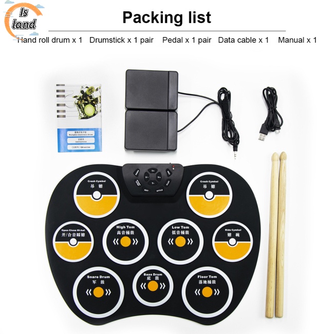 Bộ Trống Điện Tử Cuộn Tròn 9 Đệm Bằng Silicone Kèm Chức Năng Ghi Âm Dành Cho Trẻ Em Mới Bắt Đầu