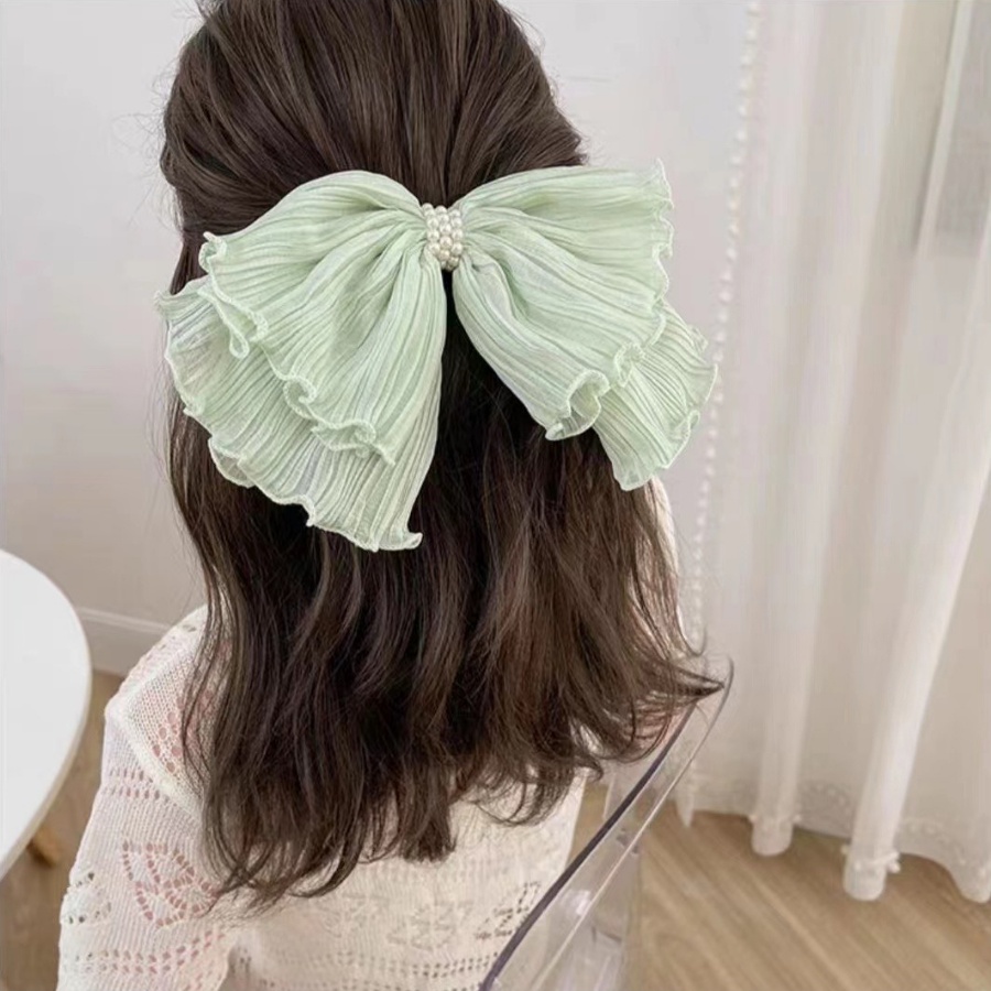 Kẹp Tóc Hình Nơ Lớn Xếp Ly Đính Ngọc Trai Kiểu Hàn Quốc Ngọt Ngào Cho Nữ