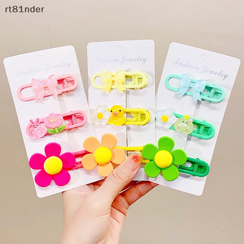 Rt Bộ 3 Kẹp Tóc Mái Ngang In Họa Tiết Hoa Hoạt Hình Dễ Thương Dành Cho Bé Gái